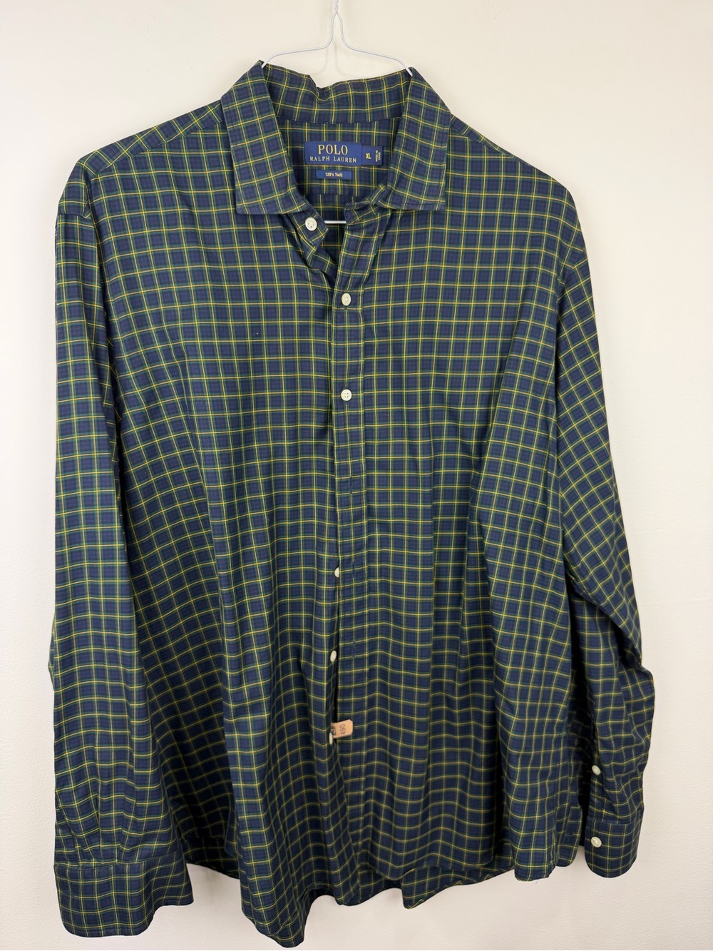 Polo Ralph Lauren Men’s XL 120s Twill Navy Green Yellow Plaid Shirt